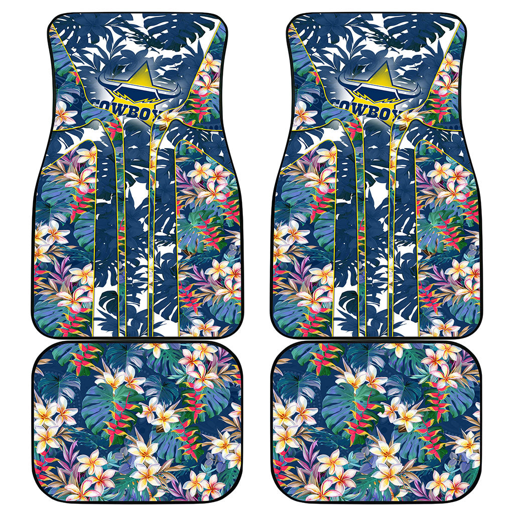 North Queensland Cowboys Car Mats Tropical Hibiscus Floral Pattern With Blue And Yellow Accents