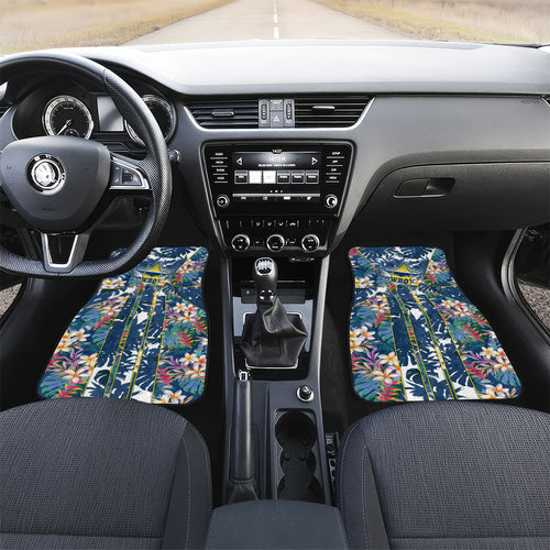 North Queensland Cowboys Car Mats Tropical Hibiscus Floral Pattern With Blue And Yellow Accents