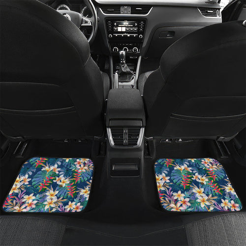 North Queensland Cowboys Car Mats Tropical Hibiscus Floral Pattern With Blue And Yellow Accents