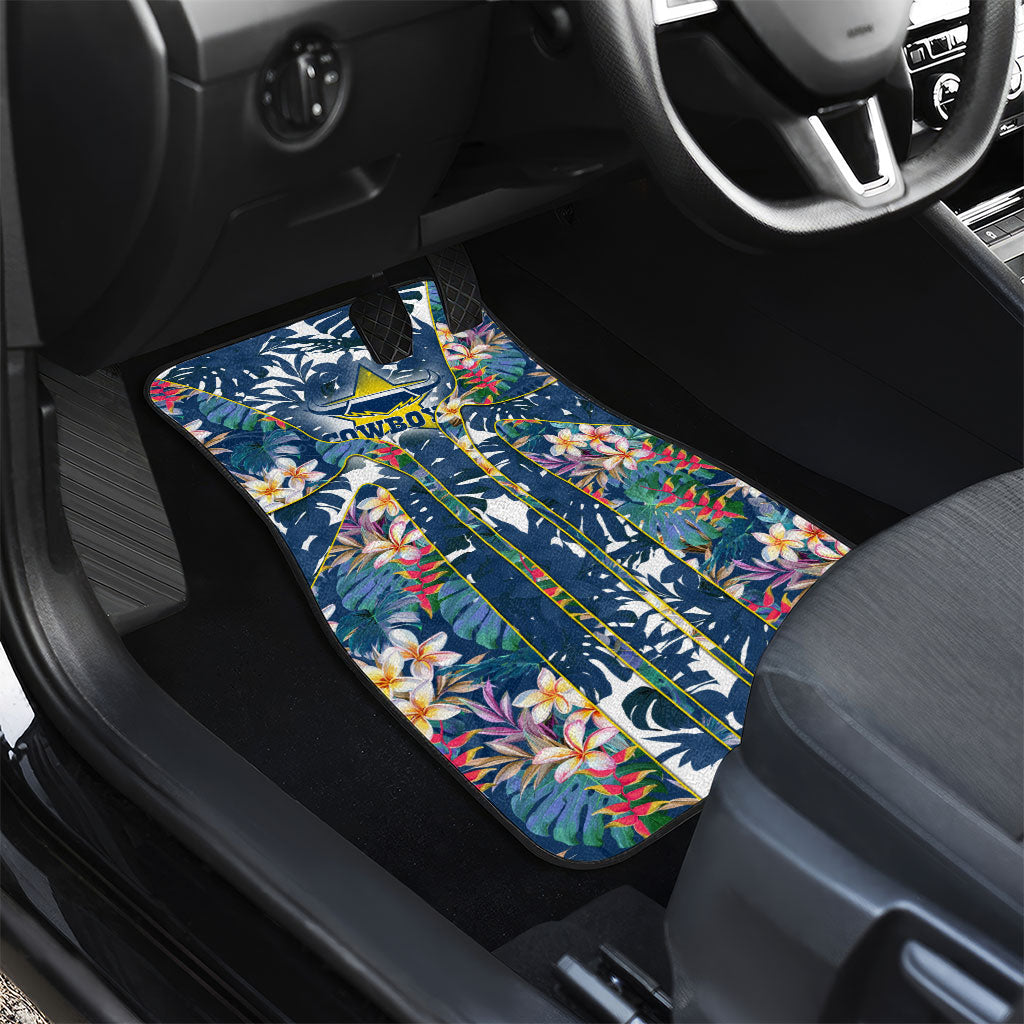 North Queensland Cowboys Car Mats Tropical Hibiscus Floral Pattern With Blue And Yellow Accents