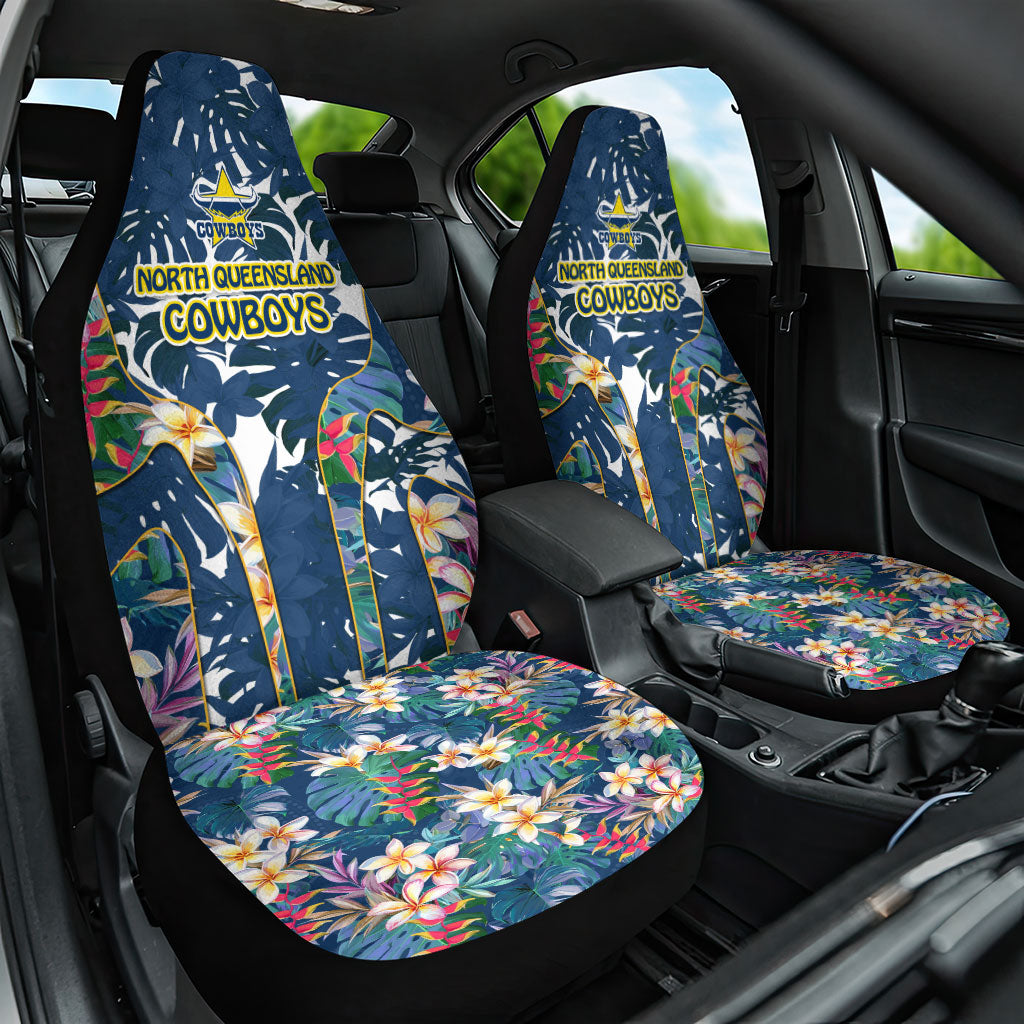 North Queensland Cowboys Car Seat Cover Tropical Hibiscus Floral Pattern With Blue And Yellow Accents