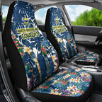 North Queensland Cowboys Car Seat Cover Tropical Hibiscus Floral Pattern With Blue And Yellow Accents