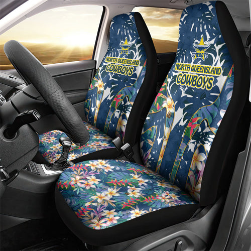 North Queensland Cowboys Car Seat Cover Tropical Hibiscus Floral Pattern With Blue And Yellow Accents