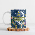 North Queensland Cowboys Ceramic Mug Tropical Hibiscus Floral Pattern With Blue And Yellow Accents