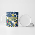 North Queensland Cowboys Ceramic Mug Tropical Hibiscus Floral Pattern With Blue And Yellow Accents