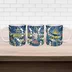 North Queensland Cowboys Ceramic Mug Tropical Hibiscus Floral Pattern With Blue And Yellow Accents