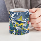 North Queensland Cowboys Ceramic Mug Tropical Hibiscus Floral Pattern With Blue And Yellow Accents