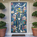 North Queensland Cowboys Door Cover Tropical Hibiscus Floral Pattern With Blue And Yellow Accents