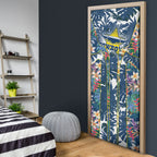 North Queensland Cowboys Door Cover Tropical Hibiscus Floral Pattern With Blue And Yellow Accents