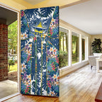 North Queensland Cowboys Door Cover Tropical Hibiscus Floral Pattern With Blue And Yellow Accents