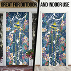 North Queensland Cowboys Door Cover Tropical Hibiscus Floral Pattern With Blue And Yellow Accents