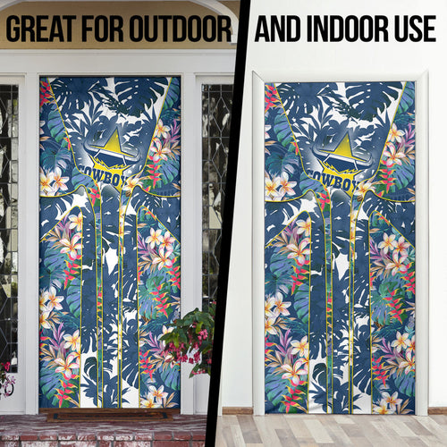 North Queensland Cowboys Door Cover Tropical Hibiscus Floral Pattern With Blue And Yellow Accents