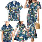 North Queensland Cowboys Family Matching Mermaid Dress and Hawaiian Shirt Tropical Hibiscus Floral Pattern With Blue And Yellow Accents