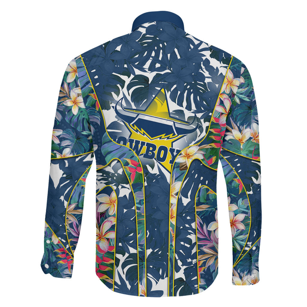 North Queensland Cowboys Family Matching Mermaid Dress and Hawaiian Shirt Tropical Hibiscus Floral Pattern With Blue And Yellow Accents