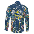North Queensland Cowboys Family Matching Off The Shoulder Long Sleeve Dress and Hawaiian Shirt Tropical Hibiscus Floral Pattern With Blue And Yellow Accents