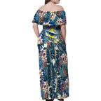 North Queensland Cowboys Family Matching Off Shoulder Maxi Dress and Hawaiian Shirt Tropical Hibiscus Floral Pattern With Blue And Yellow Accents