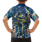North Queensland Cowboys Family Matching Off Shoulder Short Dress and Hawaiian Shirt Tropical Hibiscus Floral Pattern With Blue And Yellow Accents