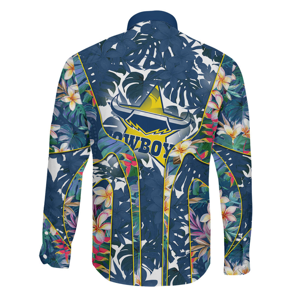 North Queensland Cowboys Family Matching Off Shoulder Short Dress and Hawaiian Shirt Tropical Hibiscus Floral Pattern With Blue And Yellow Accents