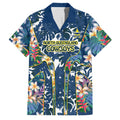 North Queensland Cowboys Family Matching Puletasi and Hawaiian Shirt Tropical Hibiscus Floral Pattern With Blue And Yellow Accents