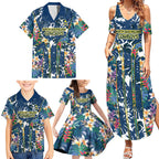North Queensland Cowboys Family Matching Summer Maxi Dress and Hawaiian Shirt Tropical Hibiscus Floral Pattern With Blue And Yellow Accents