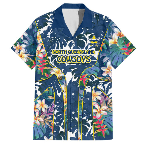 North Queensland Cowboys Family Matching Summer Maxi Dress and Hawaiian Shirt Tropical Hibiscus Floral Pattern With Blue And Yellow Accents