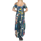 North Queensland Cowboys Family Matching Summer Maxi Dress and Hawaiian Shirt Tropical Hibiscus Floral Pattern With Blue And Yellow Accents
