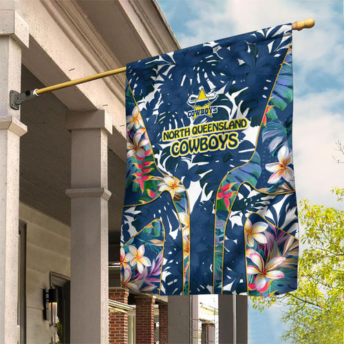 North Queensland Cowboys Garden Flag Tropical Hibiscus Floral Pattern With Blue And Yellow Accents