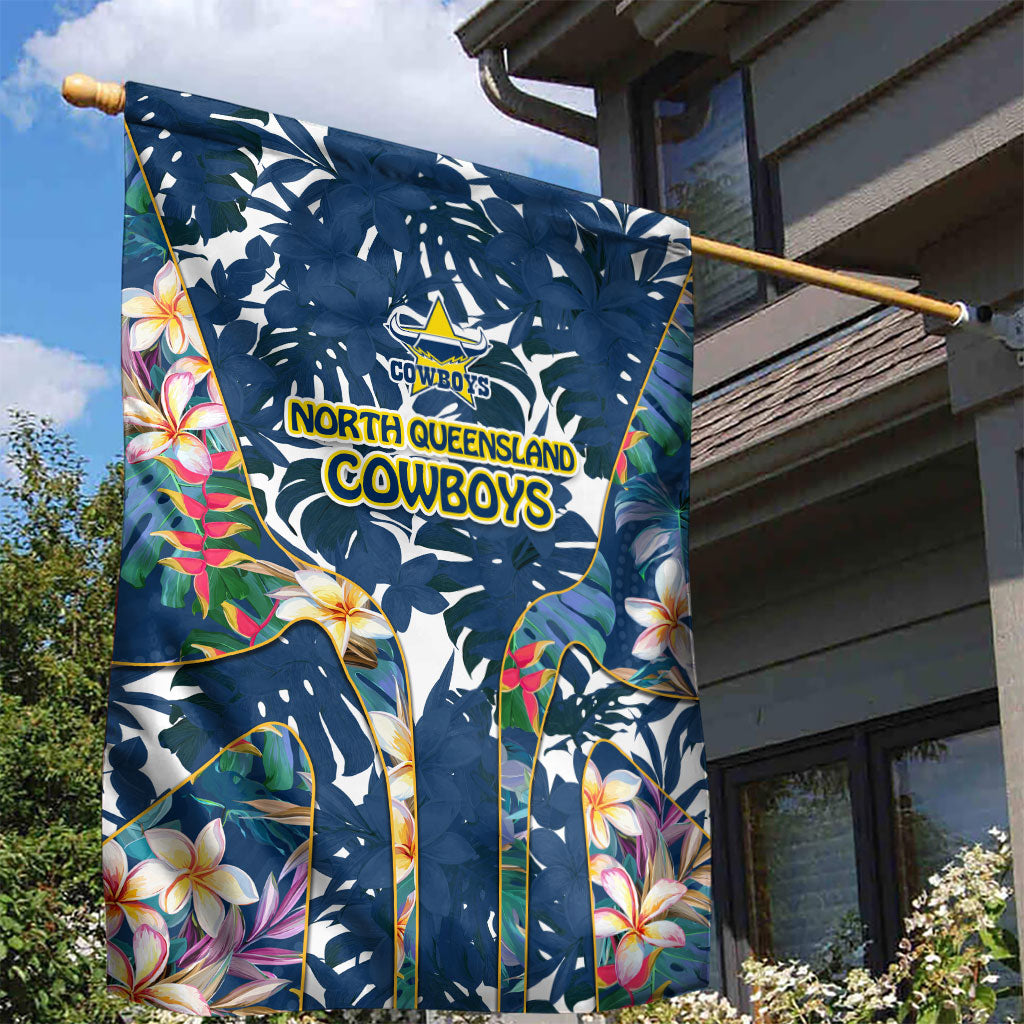 North Queensland Cowboys Garden Flag Tropical Hibiscus Floral Pattern With Blue And Yellow Accents