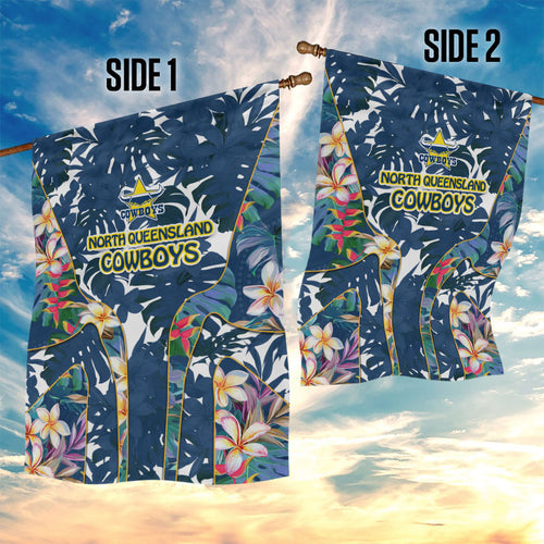 North Queensland Cowboys Garden Flag Tropical Hibiscus Floral Pattern With Blue And Yellow Accents