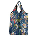 North Queensland Cowboys Grocery Bag Tropical Hibiscus Floral Pattern With Blue And Yellow Accents