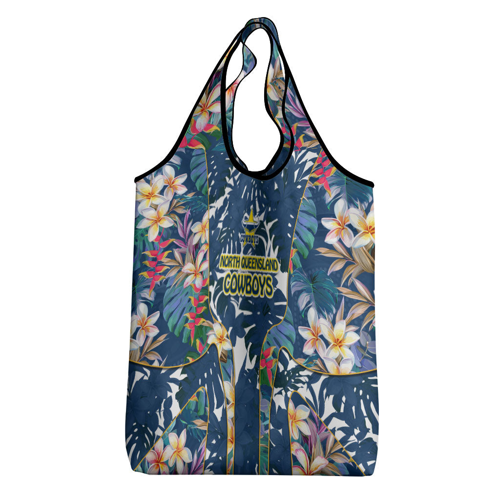 North Queensland Cowboys Grocery Bag Tropical Hibiscus Floral Pattern With Blue And Yellow Accents