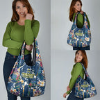 North Queensland Cowboys Grocery Bag Tropical Hibiscus Floral Pattern With Blue And Yellow Accents