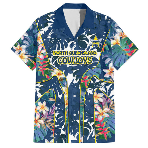 North Queensland Cowboys Hawaiian Shirt Tropical Hibiscus Floral Pattern With Blue And Yellow Accents