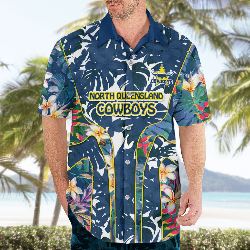 North Queensland Cowboys Hawaiian Shirt Tropical Hibiscus Floral Pattern With Blue And Yellow Accents