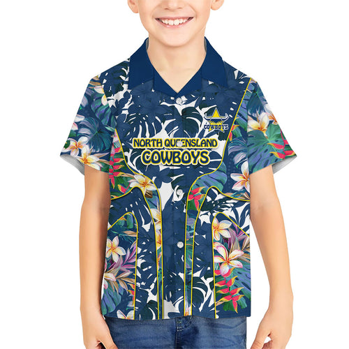 North Queensland Cowboys Hawaiian Shirt Tropical Hibiscus Floral Pattern With Blue And Yellow Accents