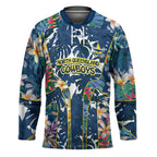 North Queensland Cowboys Hockey Jersey Tropical Hibiscus Floral Pattern With Blue And Yellow Accents