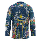 North Queensland Cowboys Hockey Jersey Tropical Hibiscus Floral Pattern With Blue And Yellow Accents
