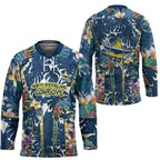 North Queensland Cowboys Hockey Jersey Tropical Hibiscus Floral Pattern With Blue And Yellow Accents