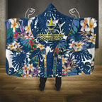 North Queensland Cowboys Hooded Blanket Tropical Hibiscus Floral Pattern With Blue And Yellow Accents