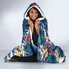 North Queensland Cowboys Hooded Blanket Tropical Hibiscus Floral Pattern With Blue And Yellow Accents