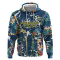 North Queensland Cowboys Hoodie Tropical Hibiscus Floral Pattern With Blue And Yellow Accents