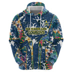 North Queensland Cowboys Hoodie Tropical Hibiscus Floral Pattern With Blue And Yellow Accents