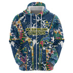 North Queensland Cowboys Hoodie Tropical Hibiscus Floral Pattern With Blue And Yellow Accents