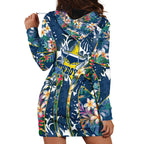 North Queensland Cowboys Hoodie Dress Tropical Hibiscus Floral Pattern With Blue And Yellow Accents