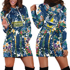 North Queensland Cowboys Hoodie Dress Tropical Hibiscus Floral Pattern With Blue And Yellow Accents