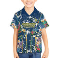 North Queensland Cowboys Kid Hawaiian Shirt Tropical Hibiscus Floral Pattern With Blue And Yellow Accents