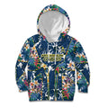 North Queensland Cowboys Kid Hoodie Tropical Hibiscus Floral Pattern With Blue And Yellow Accents