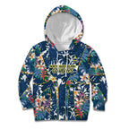 North Queensland Cowboys Kid Hoodie Tropical Hibiscus Floral Pattern With Blue And Yellow Accents