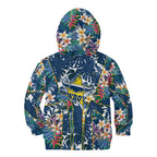 North Queensland Cowboys Kid Hoodie Tropical Hibiscus Floral Pattern With Blue And Yellow Accents