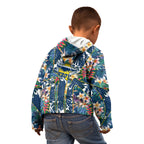 North Queensland Cowboys Kid Hoodie Tropical Hibiscus Floral Pattern With Blue And Yellow Accents